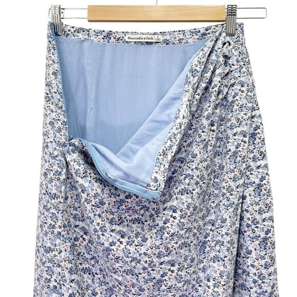Abercrombie & Fitch Side Slit Midi Skirt Blue Floral Linen Blend Size Small - Picture 7 of 12